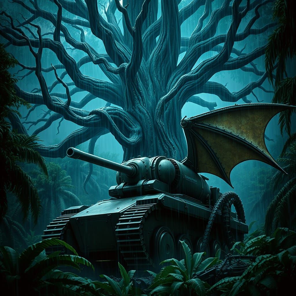 Cybernetic Dragon-Tank Majestic in Ancient Oak's Shadow