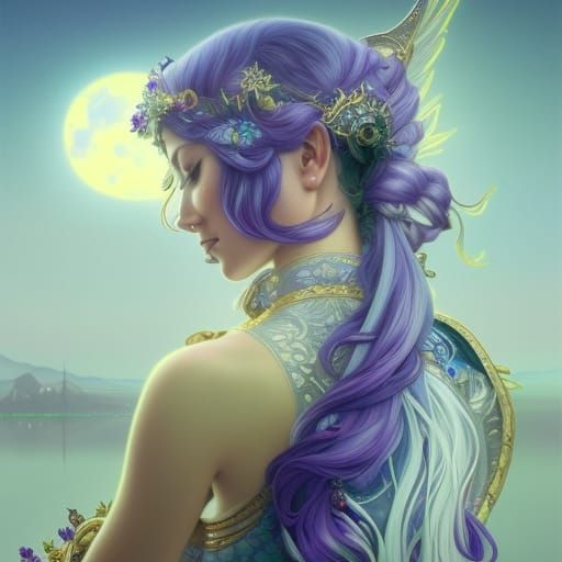 Moon Elf Queen Over Island Port City