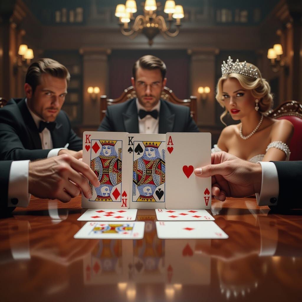 Playing Cards Reign in Regal Court with Giant Hands