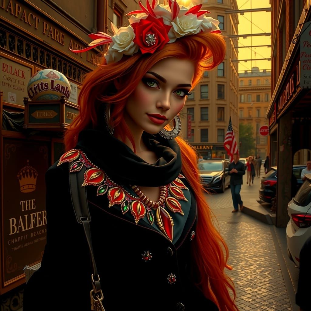 Confident Woman with Ginger Hair and Green Eyes