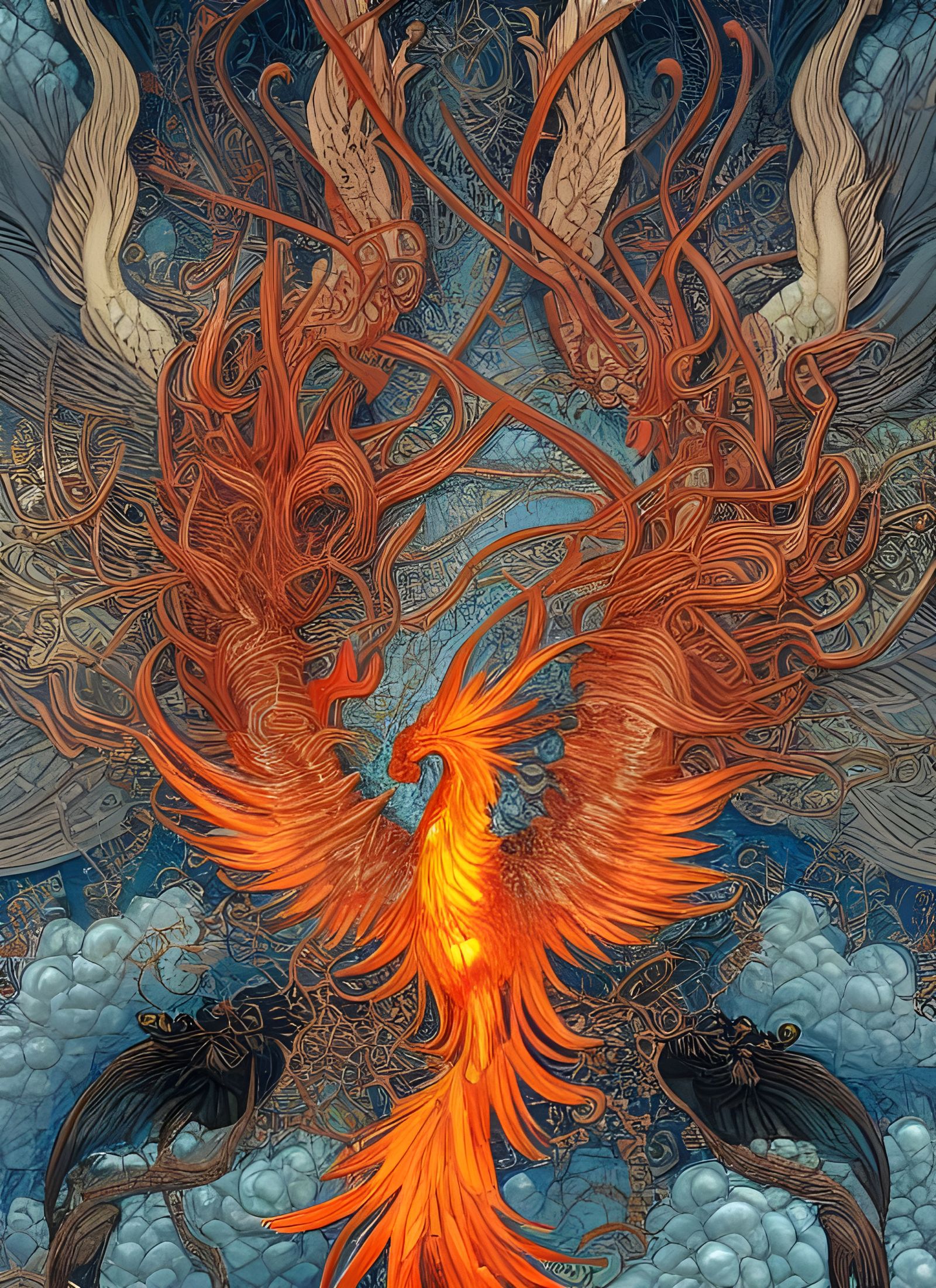 Flaming Phoenix: Ornate Biological Illustration