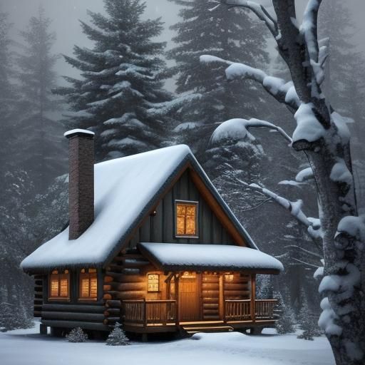 Cozy Winter Cabin in Golden Light