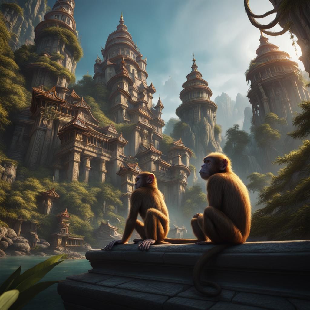 Detailed Monkey Matte Painting in Deep Color