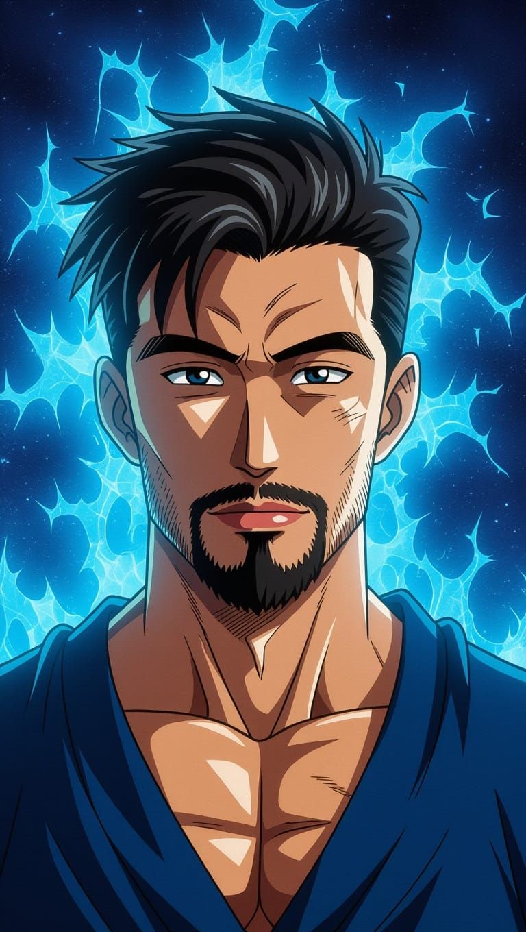 Confident Warrior in Electric Blue Aura