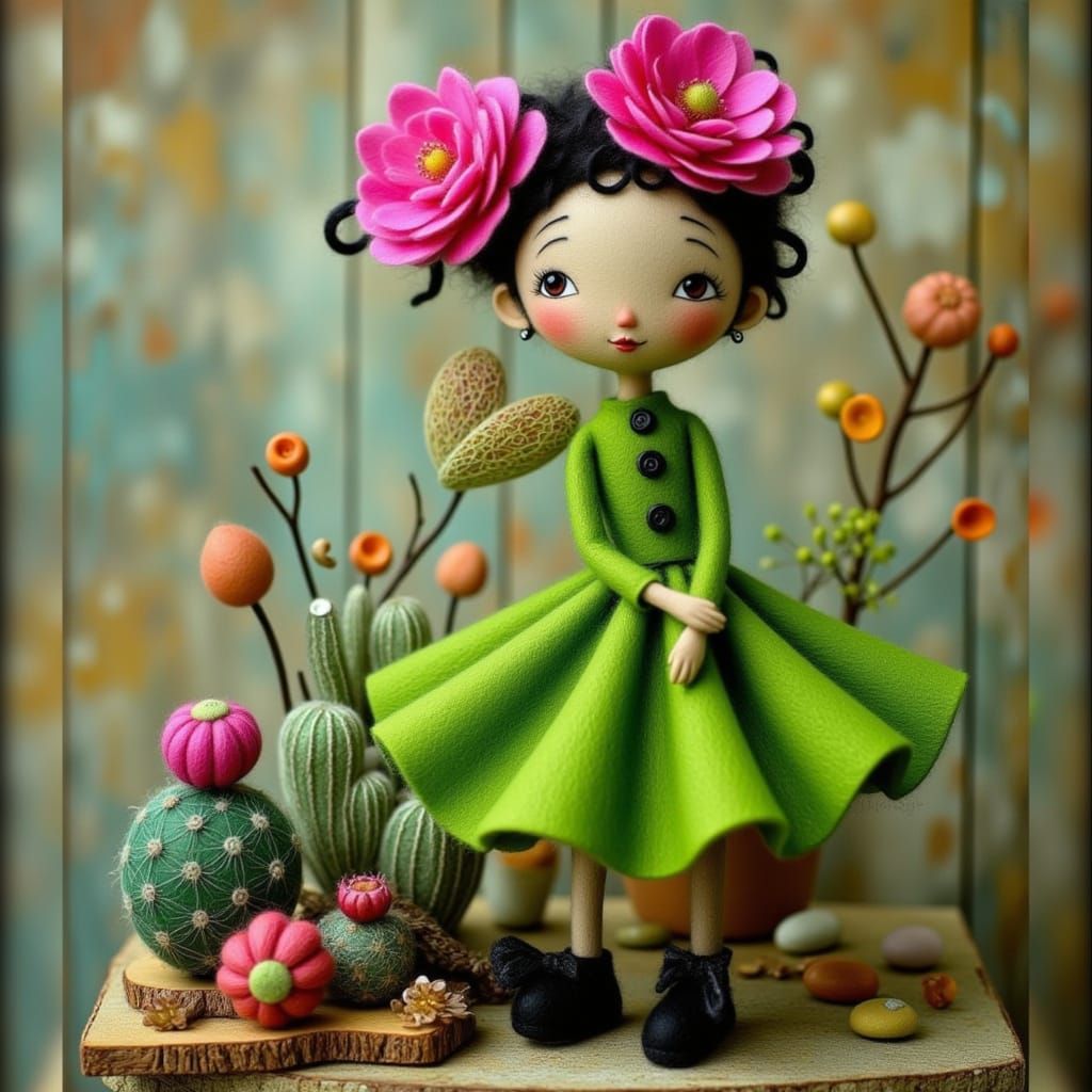 Personified Cactus in Exotic Garden, Playful Surrealism
