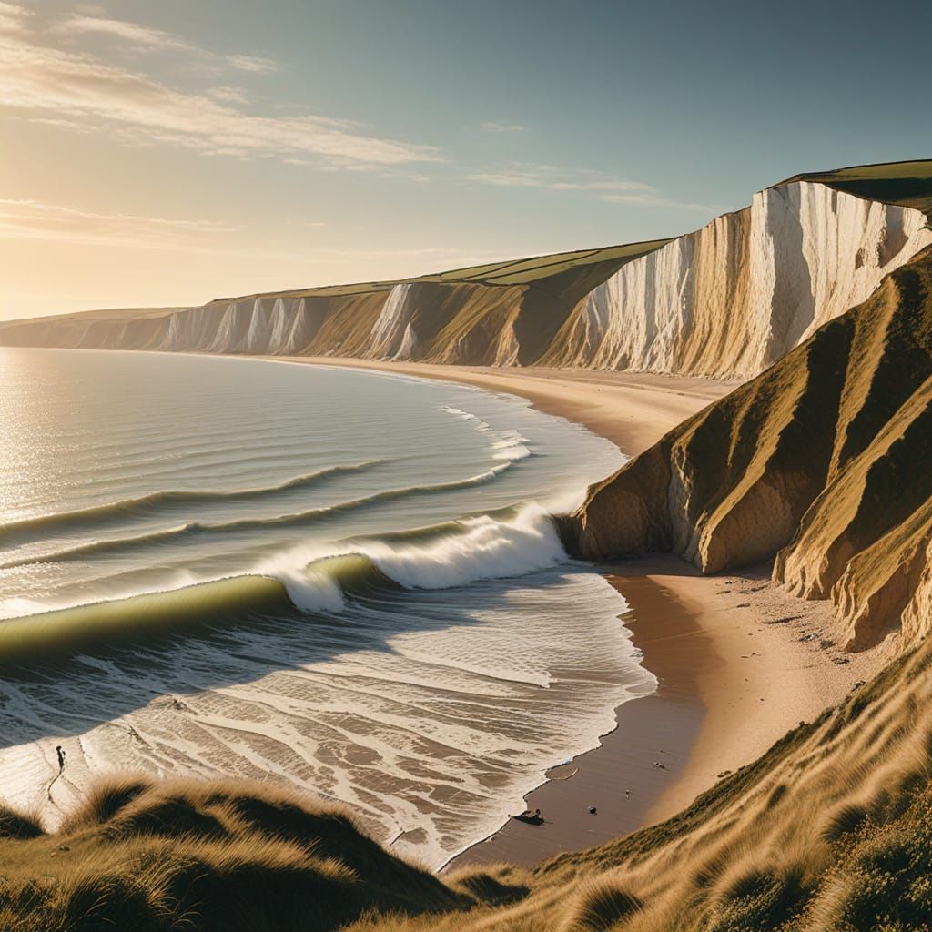 Traditional Landscape Painting of Compton Bay at Sunset