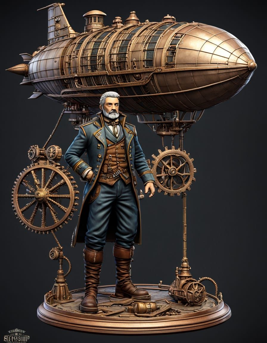 Steampunk Airship Captain 3D Base Relief