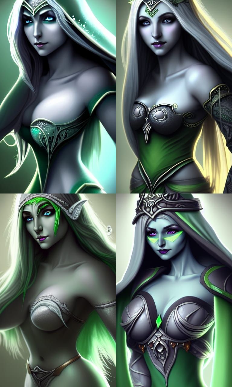 Voluptuous Drow Half-Elf Sorcerer Portrait in Steampunk Styl...