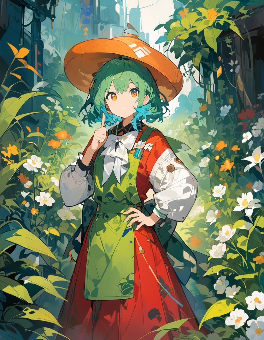 Mature Man with Green Hair and Bright Outfit