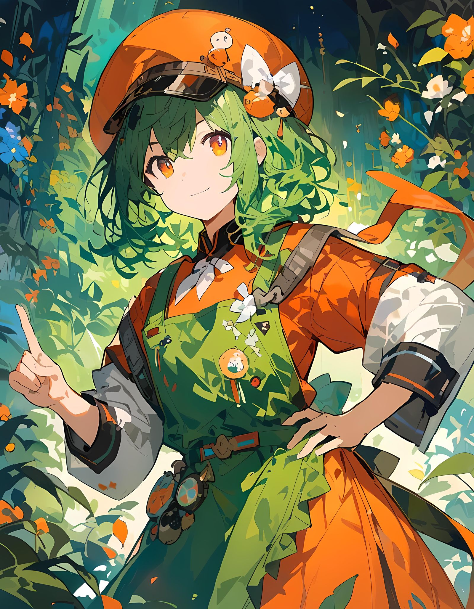 Anime Man with Red Dress and Green Hair