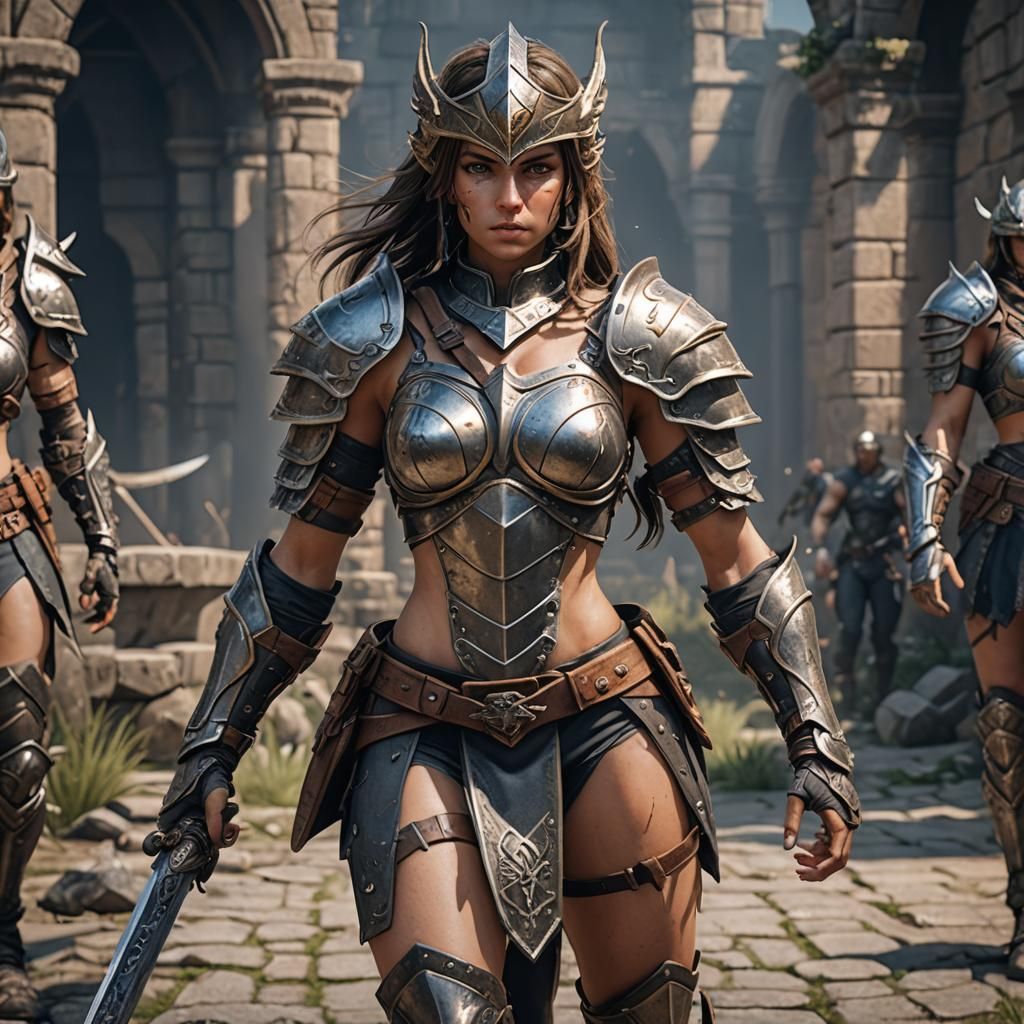Skimpy Armored Female Warrior in 3D Game Style