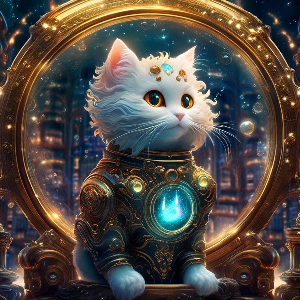 Steampunk Cat in Steampunk Library