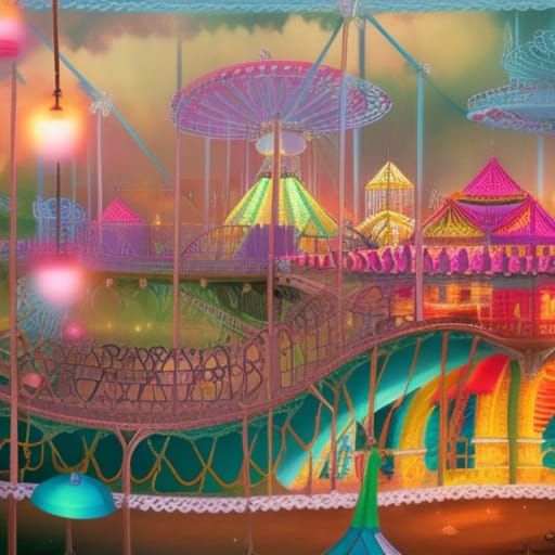 Amusement Park Crafted in a Matte Painting Style