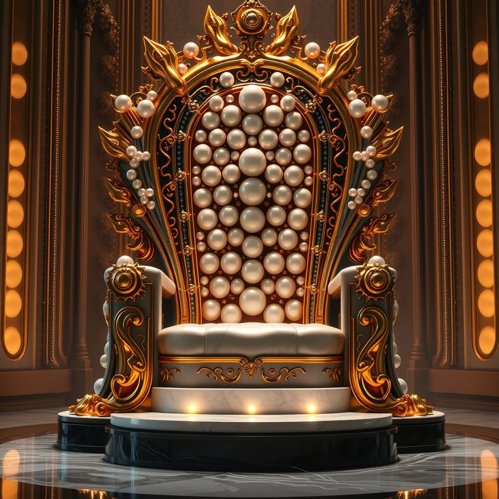 Majestic Throne of Pearls and Obsidian in Futuristic Style