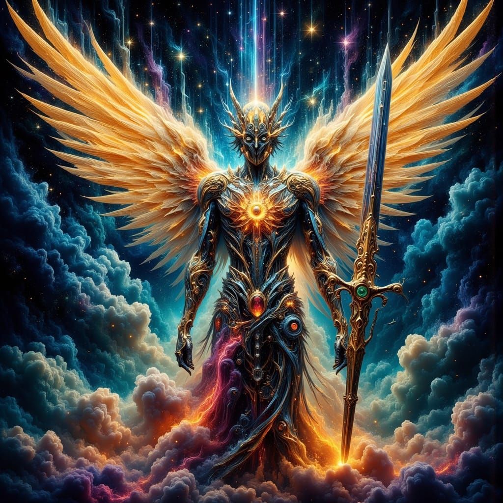 Clockwork Angel in Nebula: Celestial Steampunk Art