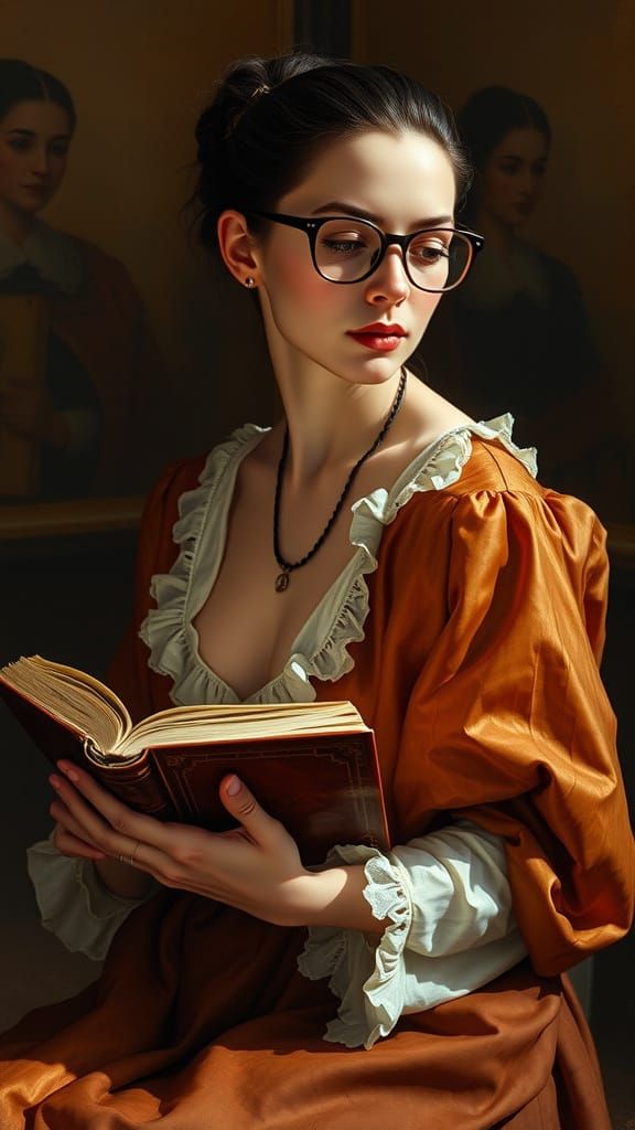 Woman Reading in Amber Light, as Baroque Painting