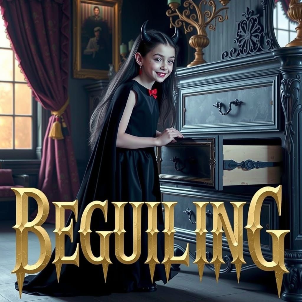A young, mischievous 8-year-old female vampire, with flowing...