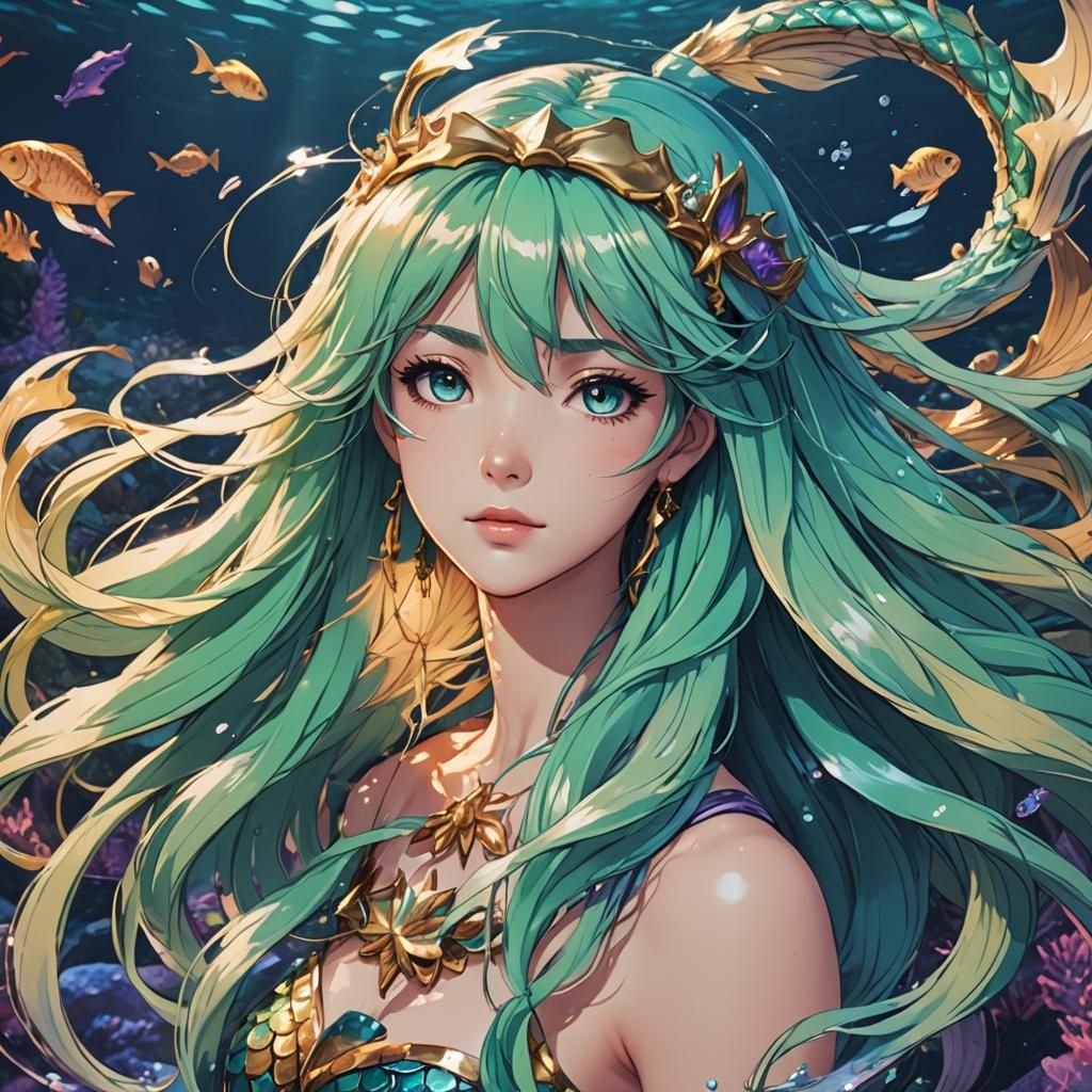 Anime Mermaid Manga Scan in Cel-Shaded Style