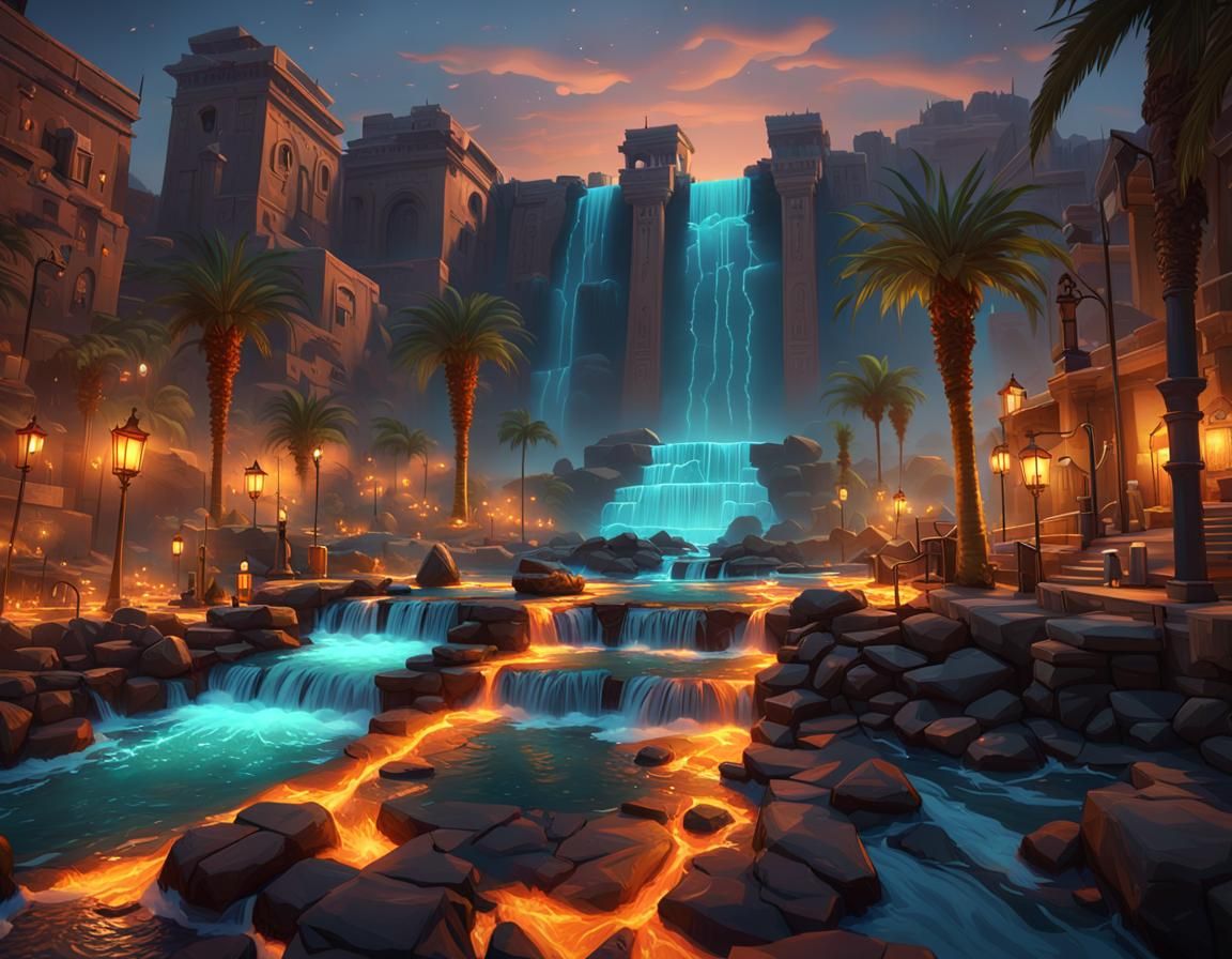 Night Waterfalls and Rapids: Hyperdetailed Digital Art
