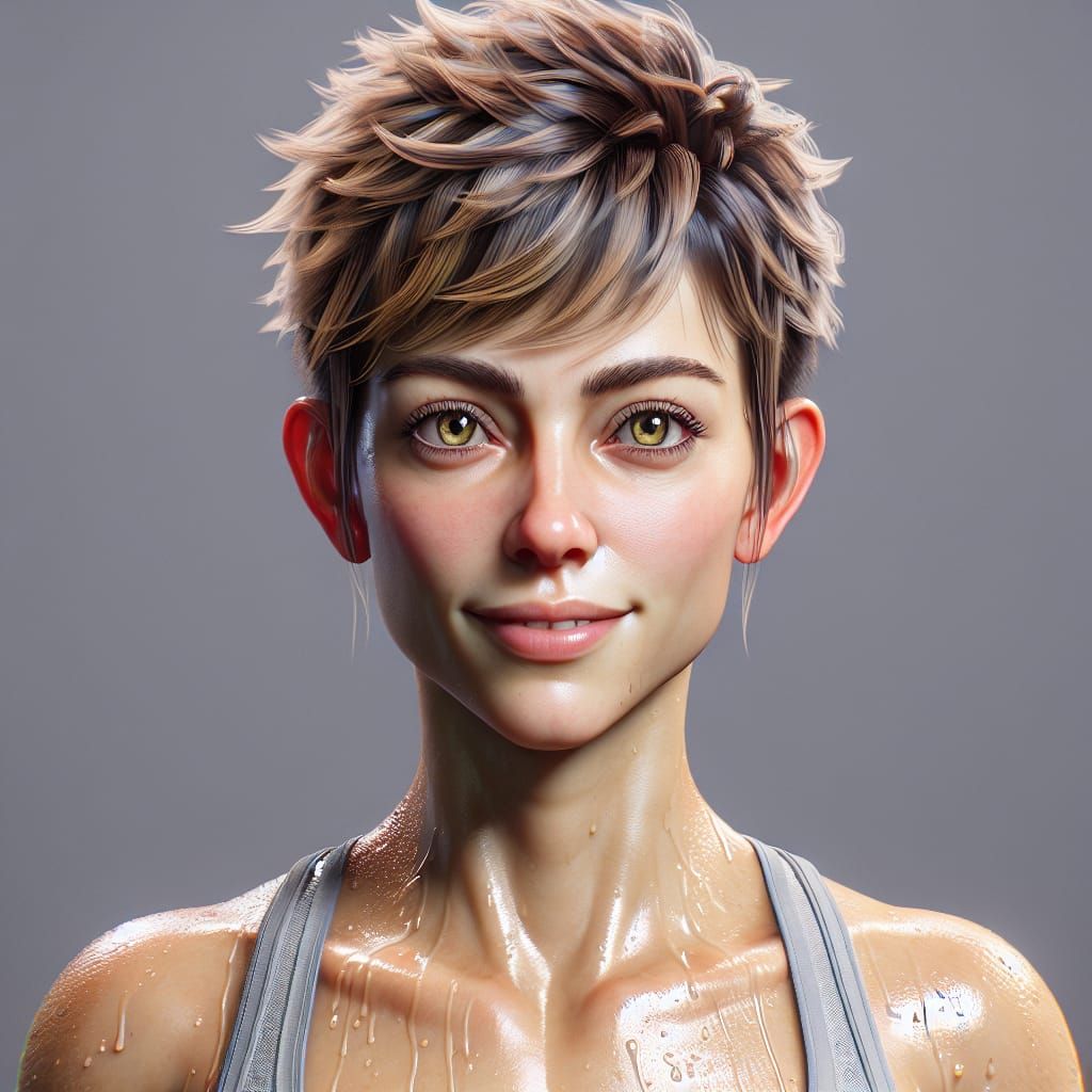 Hyperrealistic Portrait of a Sweaty Woman After Workout