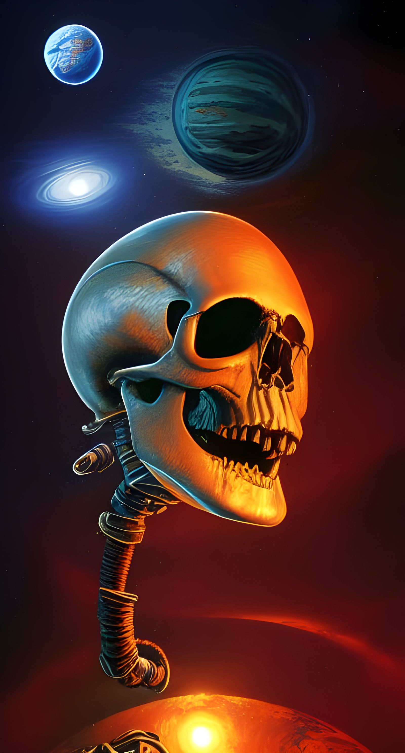 Surreal Broken Skull in Space, Vivid Poster Art