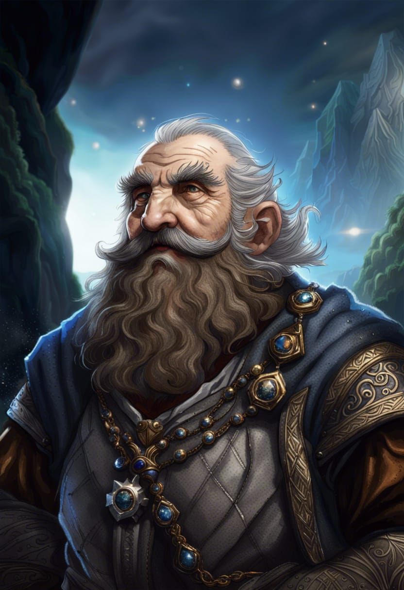 Detailed Portrait of an Old Dwarf with Sapphires