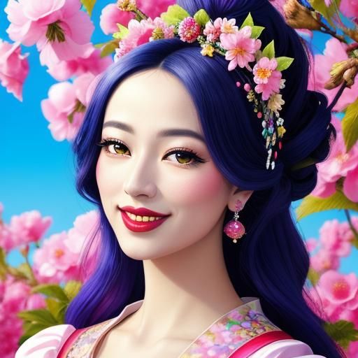 Surreal Pop Art Portrait with Cherry Headpiece