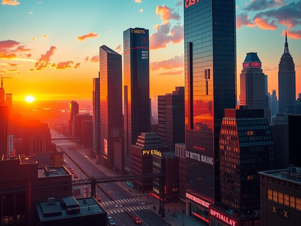 Futuristic New York Cityscape at Sunset