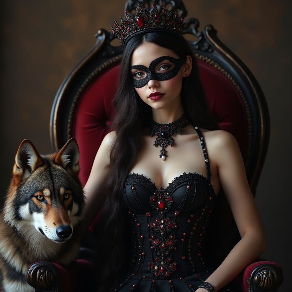 Dark Princess on Throne in Art Nouveau Style