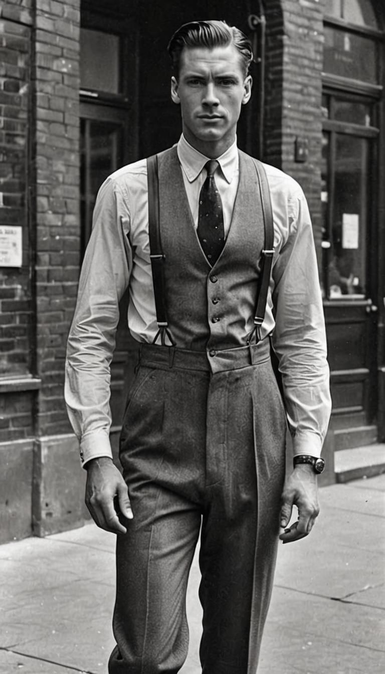 Elegant Young Man in 1940s Style Suit