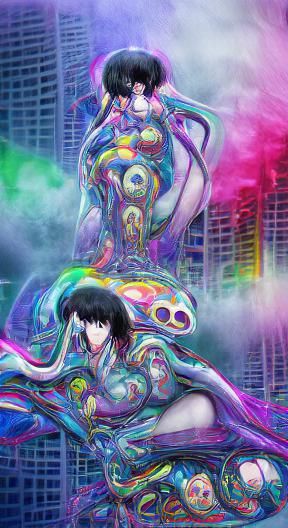 Psychedelic Ghost in the Shell: Colorful AI Art
