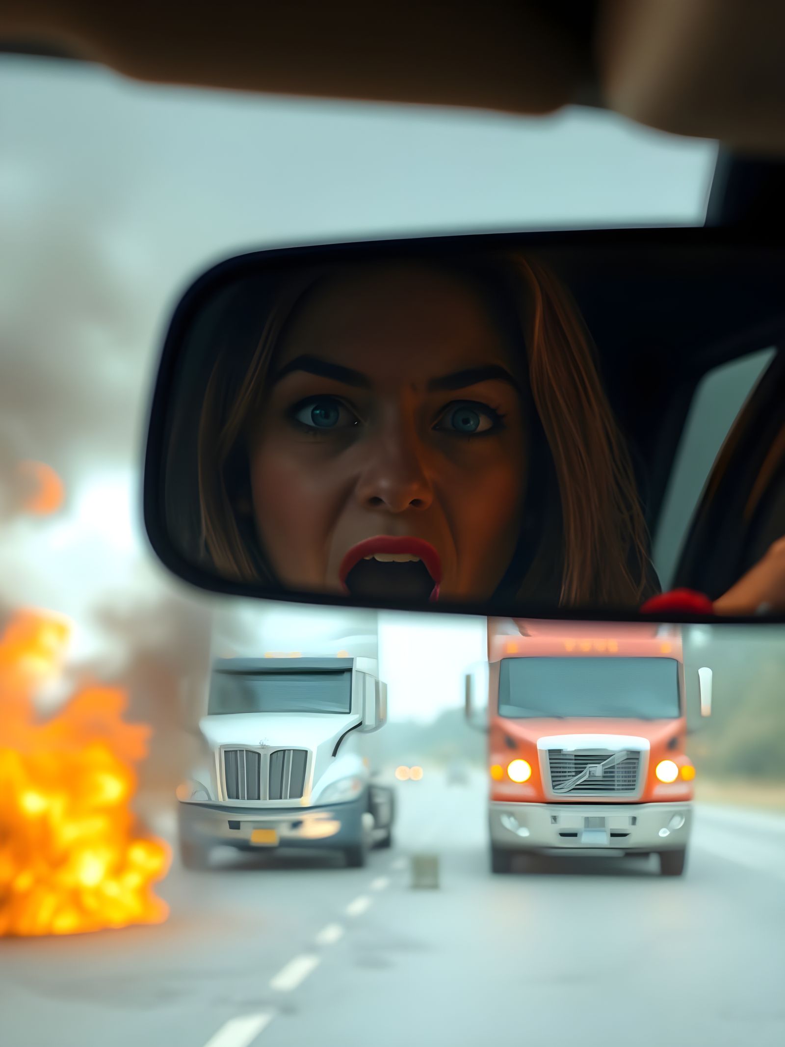 Terrified Woman Witnessing Truck Crash