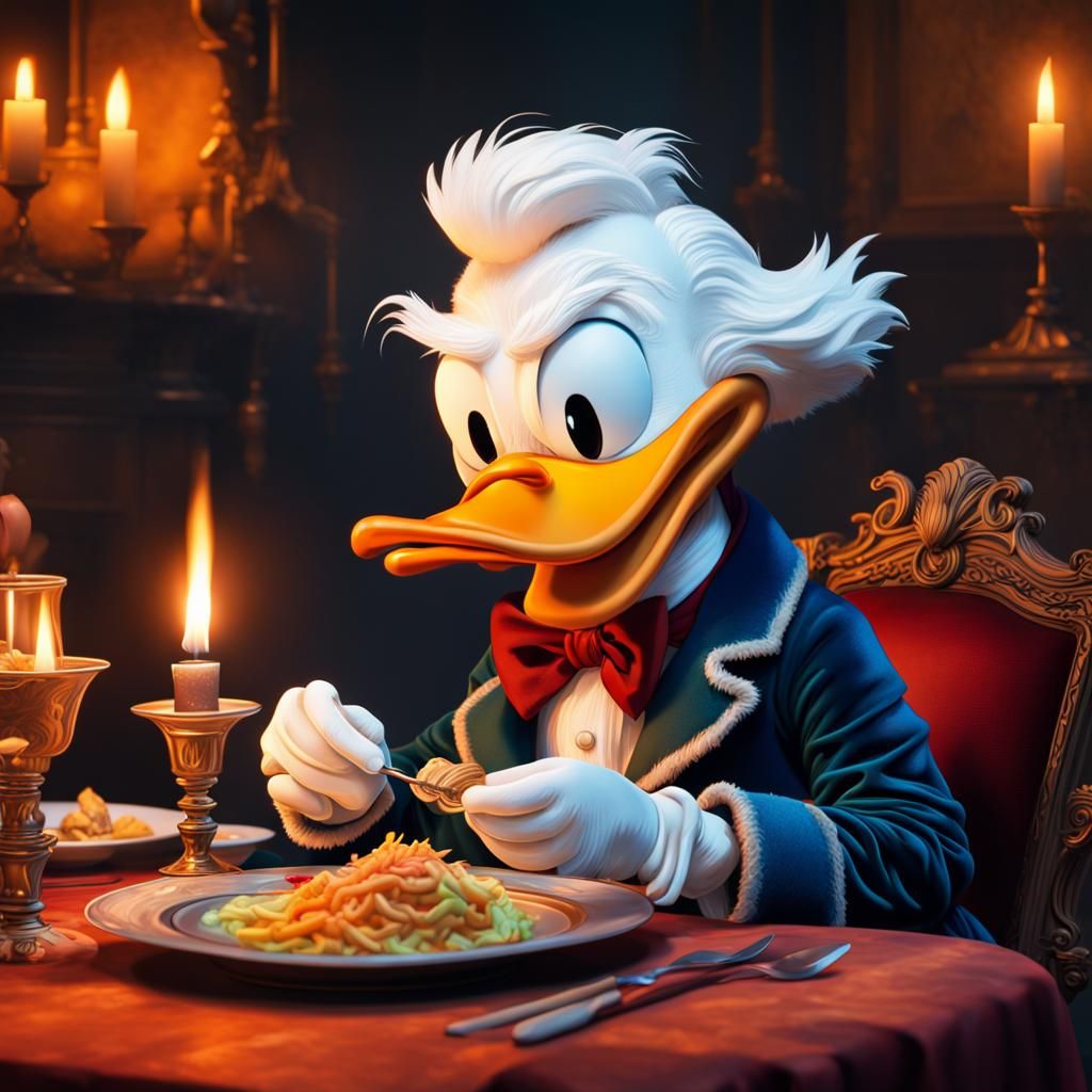 Scrooge McDuck's Candlelit Dinner: Hyperrealistic Concept Ar...