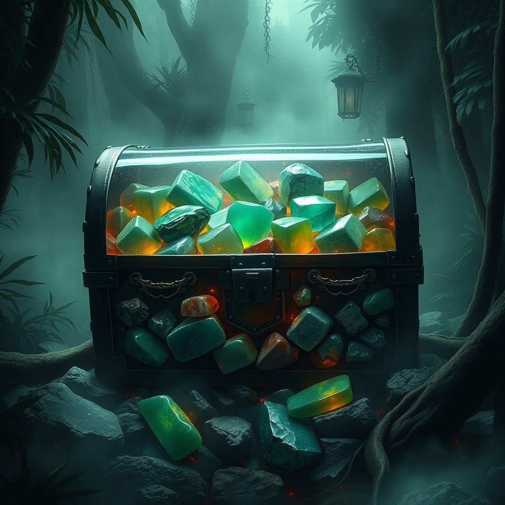 Mystical Jade Treasure Chest in Misty Jungle