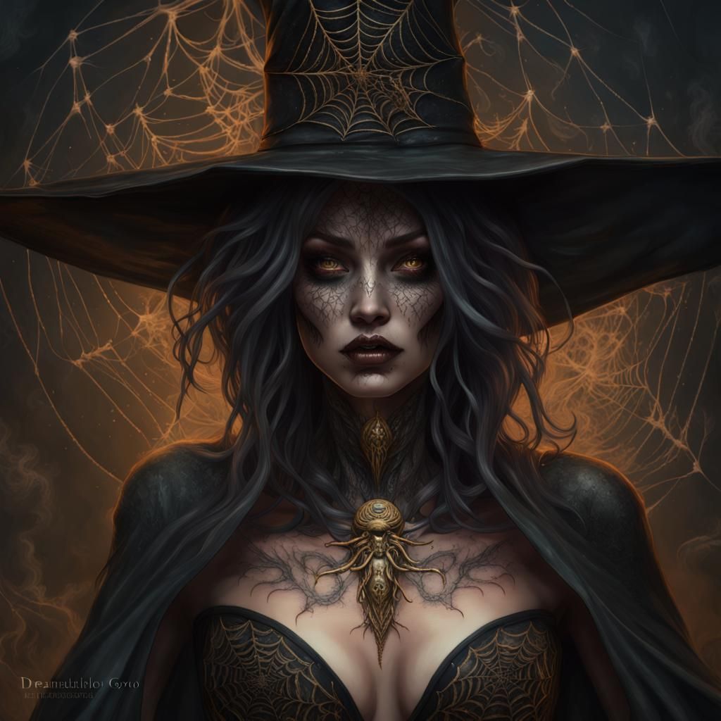 Eerie Spider Goddess Portrait in Dark Surrealist Style