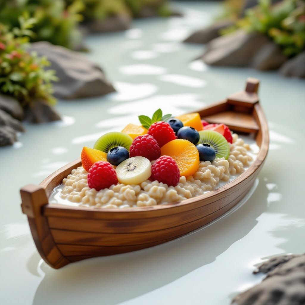 Oatmeal with Fruits in Milk River