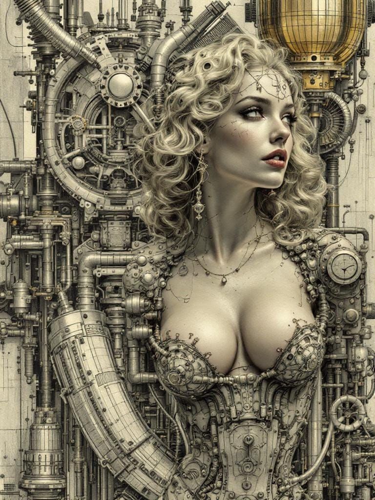 1950s Pin-Up in Victorian Technical Illustration Style