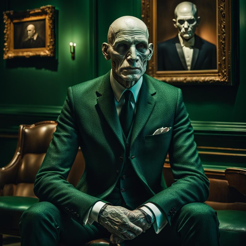 Pale Man in Green Room: Hyperrealistic Portrait