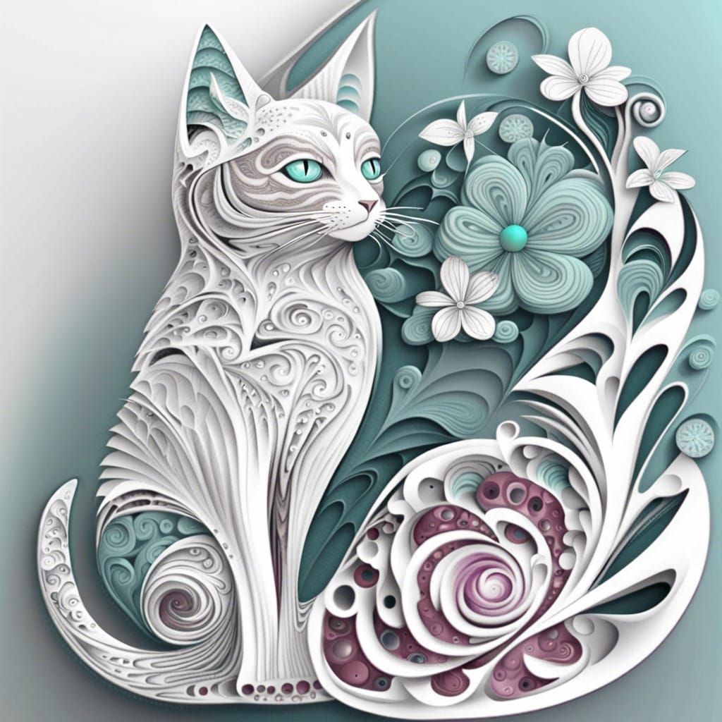 Abstract Cat with Flower in 3D Shading
