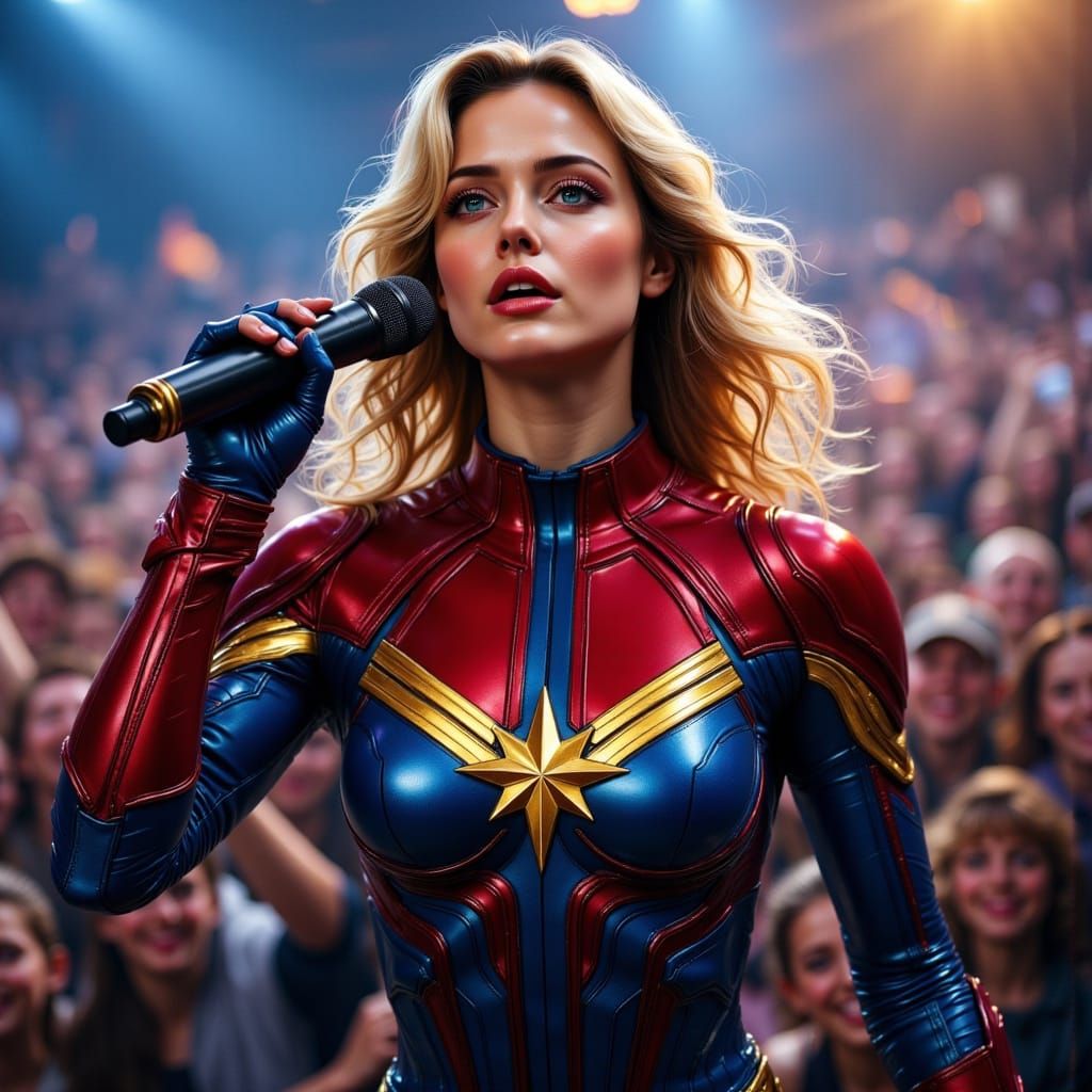 Alexandra Daddario as Captain Marvel Singing in Spotlight