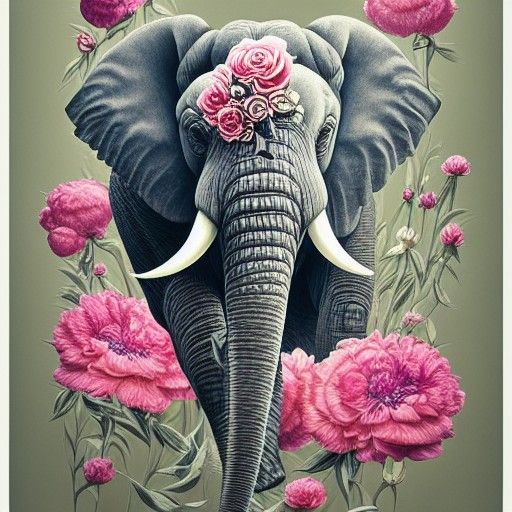Pachyderm in the Peonies