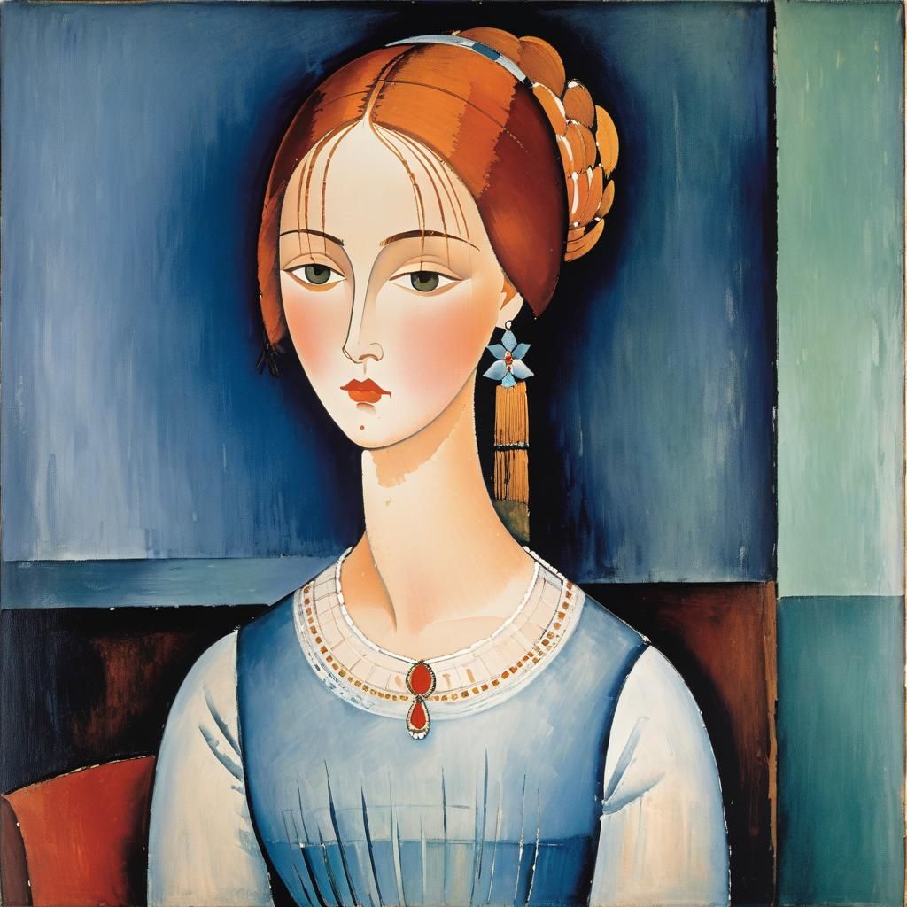 Elegant Portrait in Modigliani Style, Academic Art