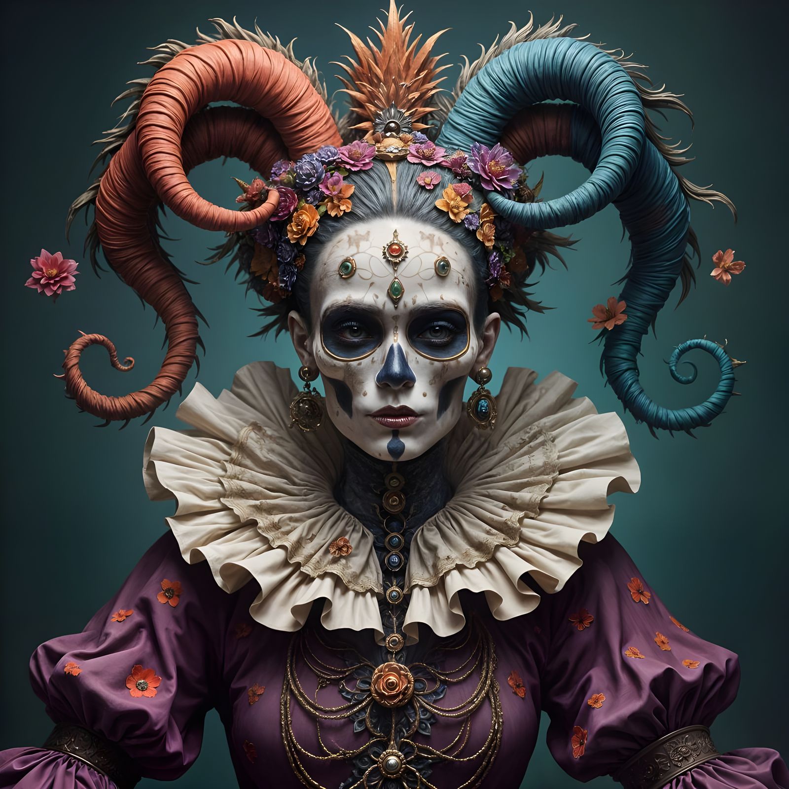 Frida Kahlo as Whimsical Jester in Fantasy Portrait