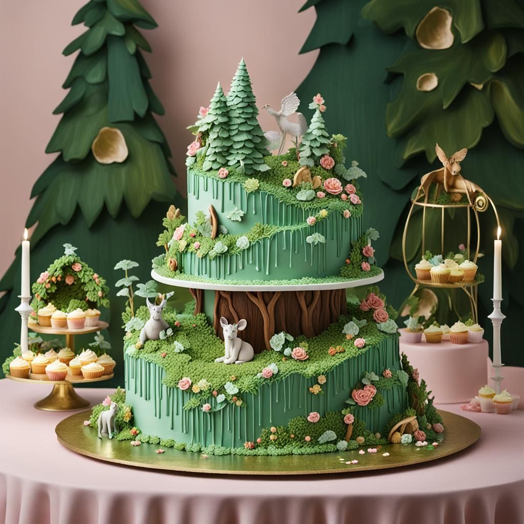 Enchanted Forest Cake Display with Woodland Creatures