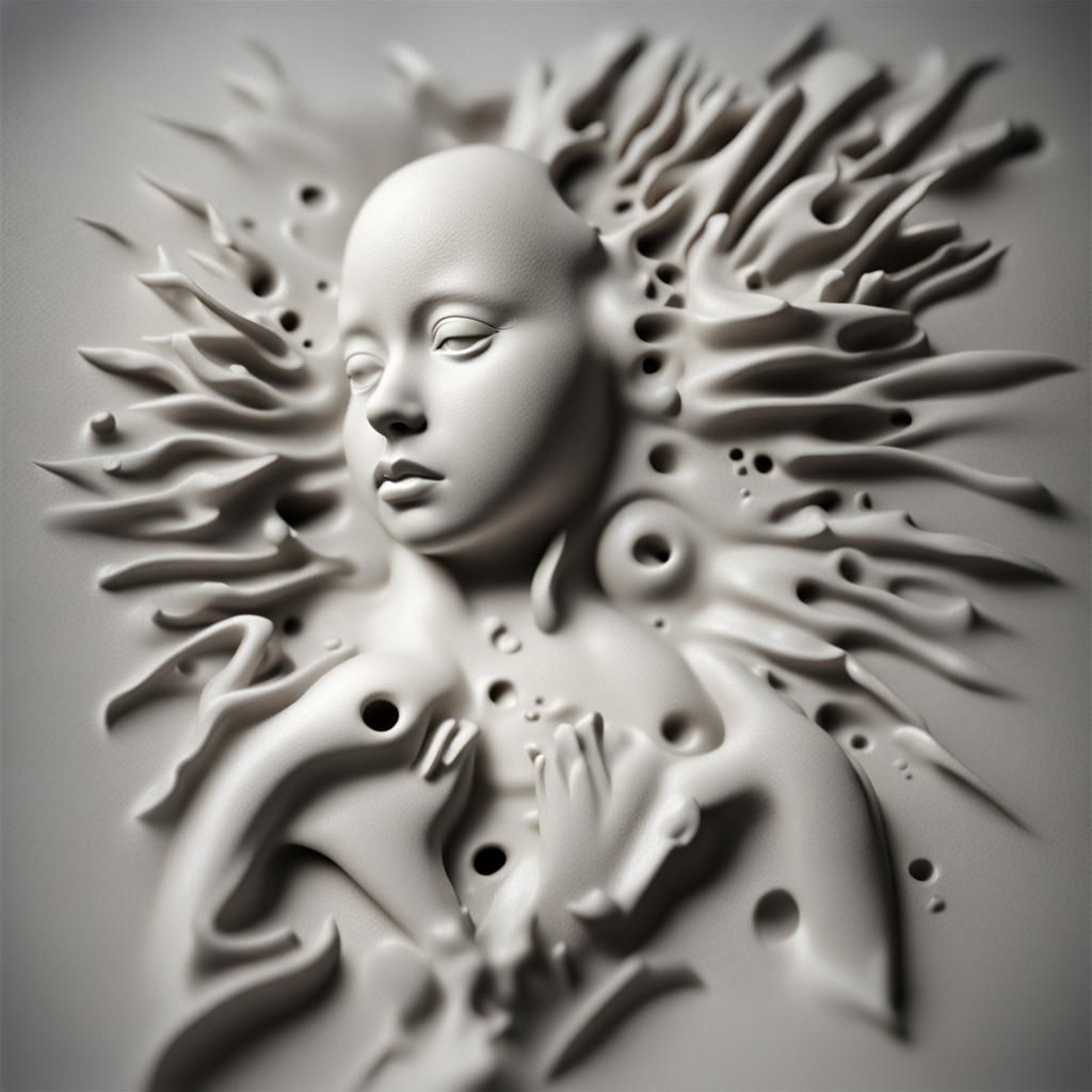 Broken Heart: Embossed Digital Art in Michaux Style