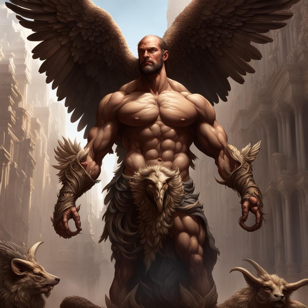 Multi-Headed Angel in Dark Fantasy Style