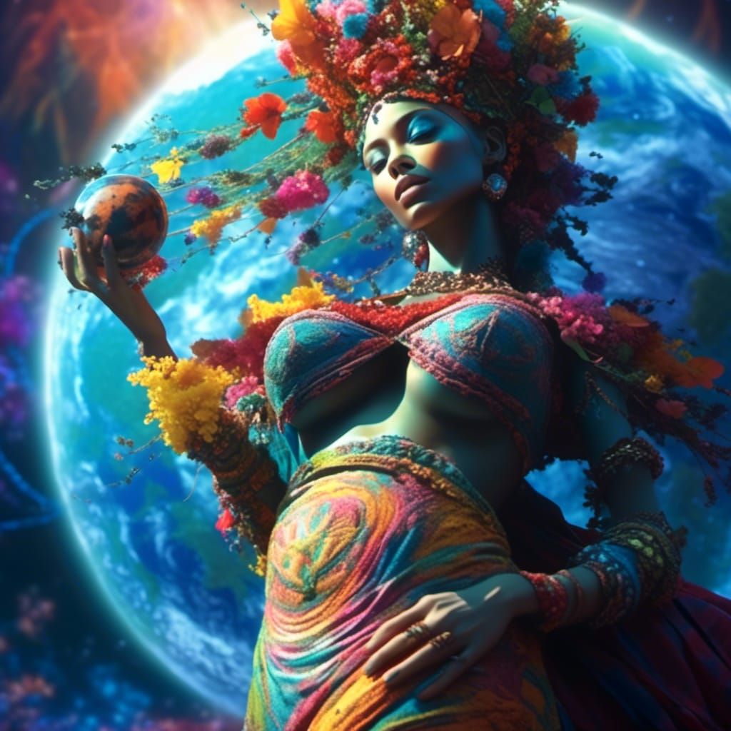 Mother Earth Goddess Holding Planet Earth Concept Art