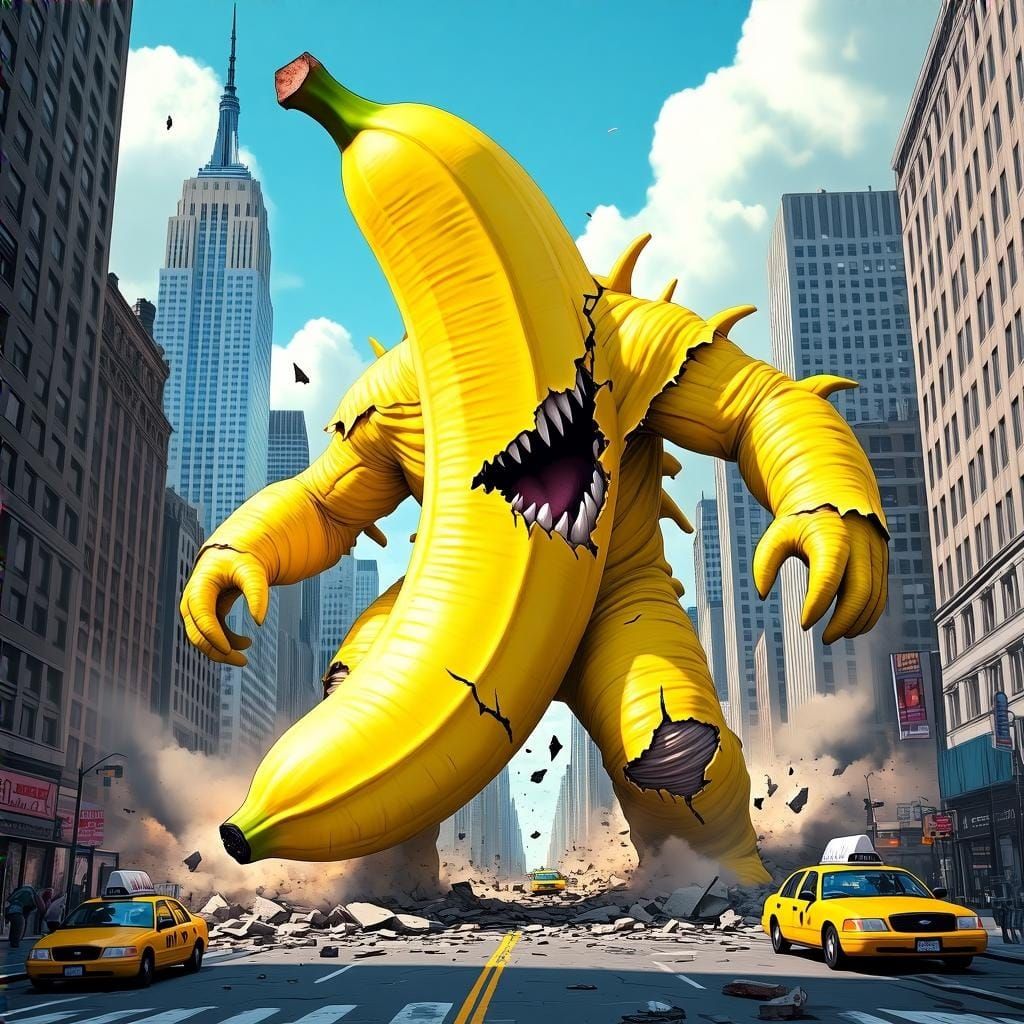 Banana Monster Rampage in Comic Book Style