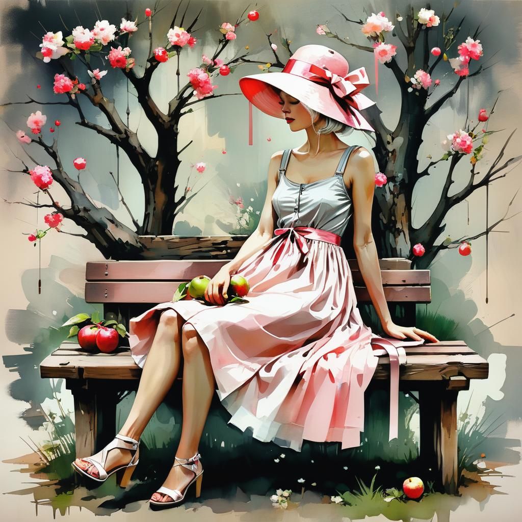 By Paul Lovering, Mattias Adolfsson, Russ Mills, Alexander Jansson art style:: ""An apple tree full of flowers with a wo...