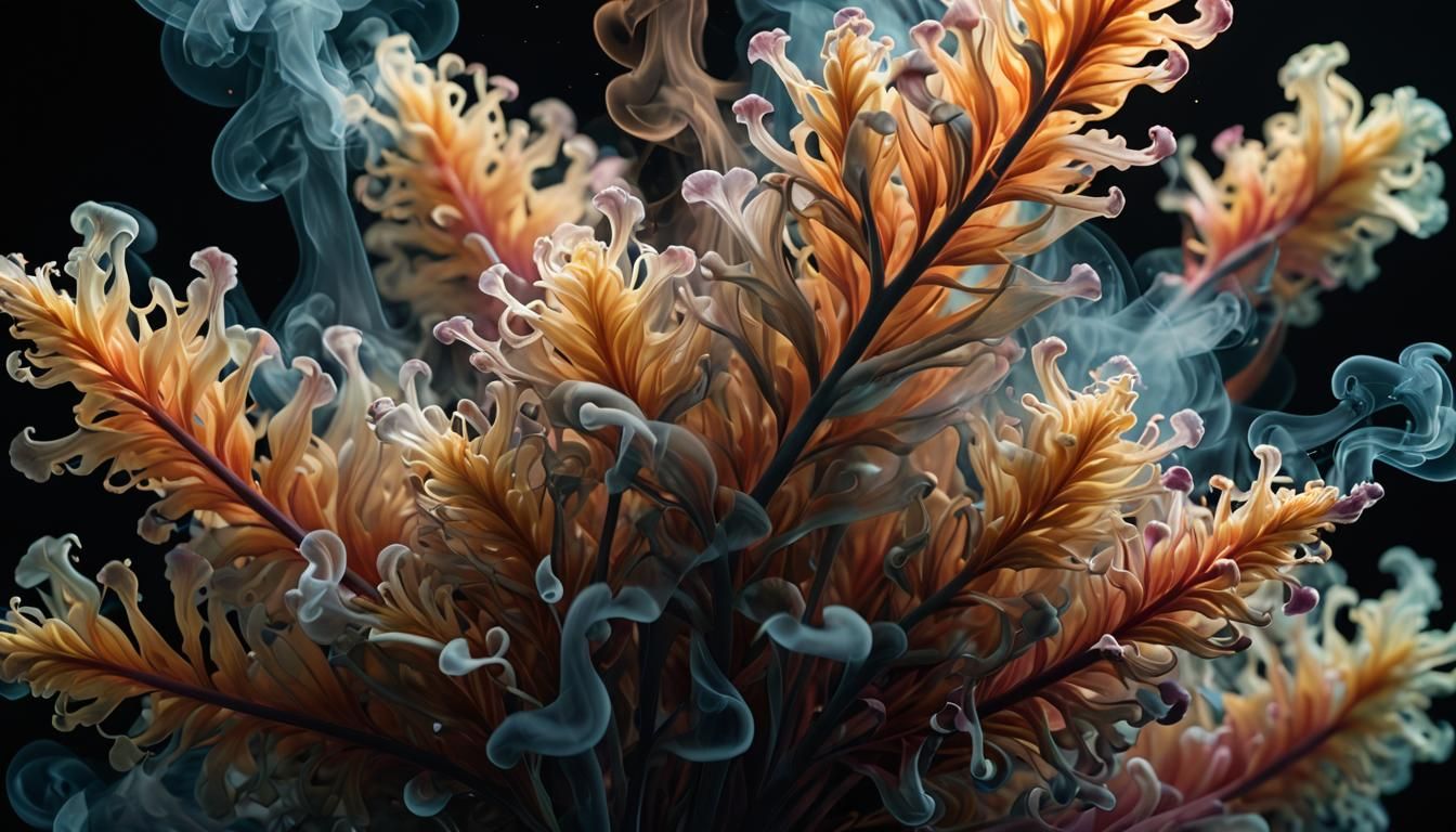 Iridescent Smoke Flowers in Hyperrealistic Style
